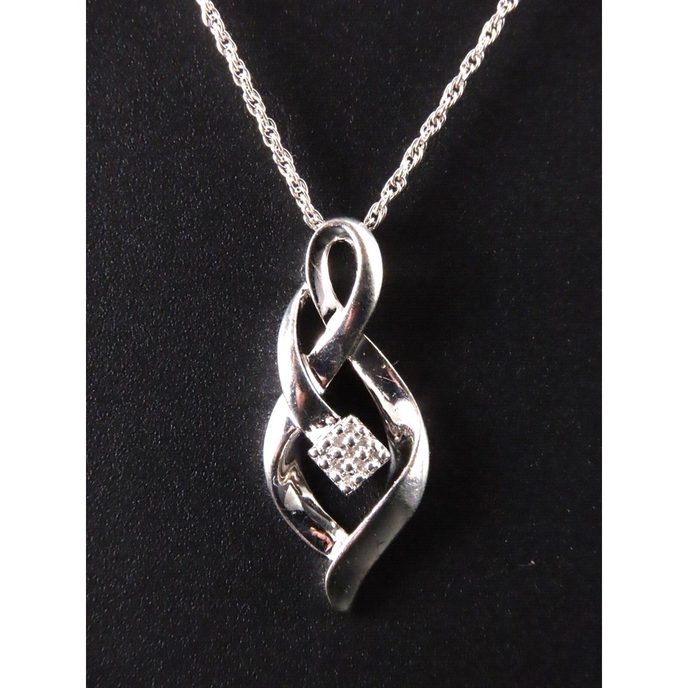 STERLING SILVER Chain Necklace INFINITY KNOT PENDANT 1/10TCW NATURAL DIAMONDS